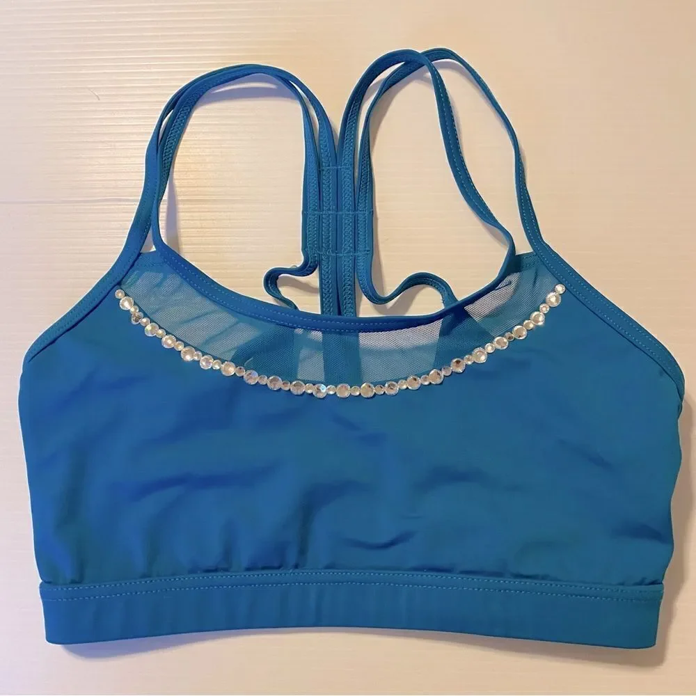 Weissman Balera dance teal sport Mesh Strappy Bra Top crop rhinestone MT10874 SA